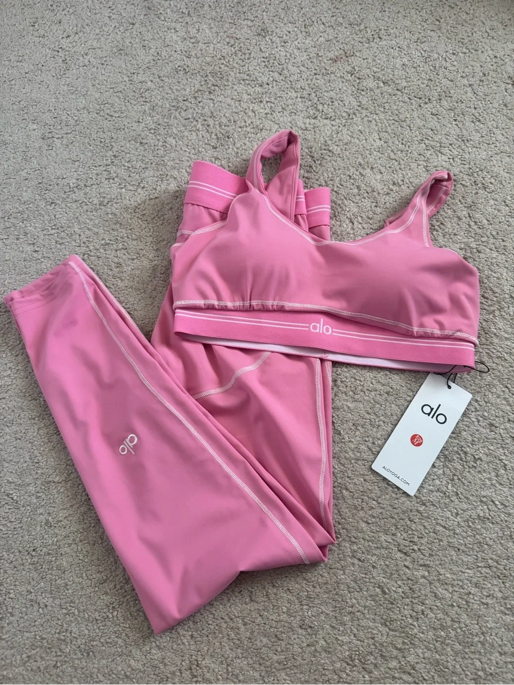 ALO Yoga Pink Seamless Sports Bra and Leggings Set - Soft Rose